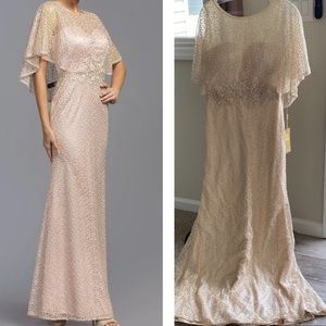 Aspeed Design - M2111 Rhinestone Studded Caped Dress In Champagne